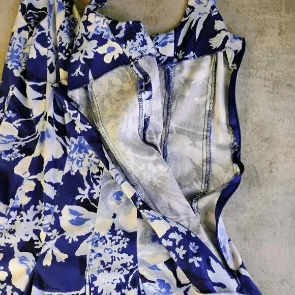 Lauren‎ Ralph Lauren Dress Womens 6 Blue Floral Pleated Pockets Fit And Flare - Picture 8 of 13